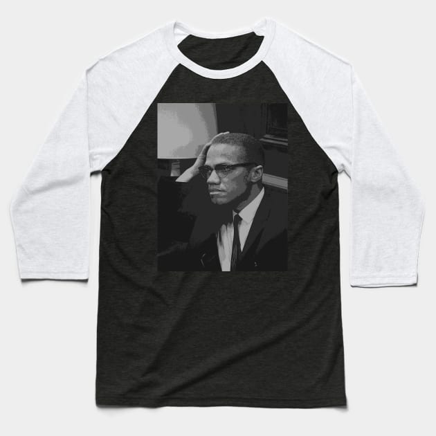 Malcolm X - Face Baseball T-Shirt by Tamie